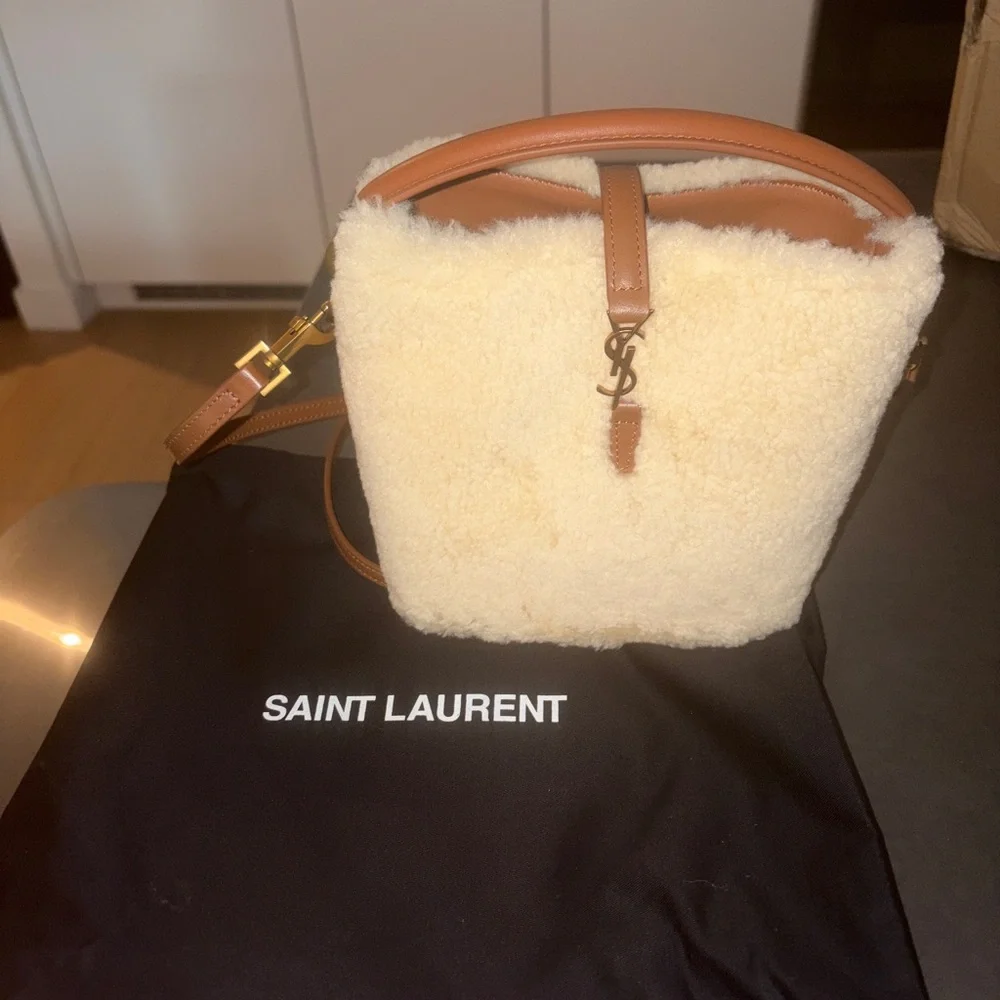 Saint Laurent Shearling Crossbody Bag in Cream and Tan - Picture 3 of 8